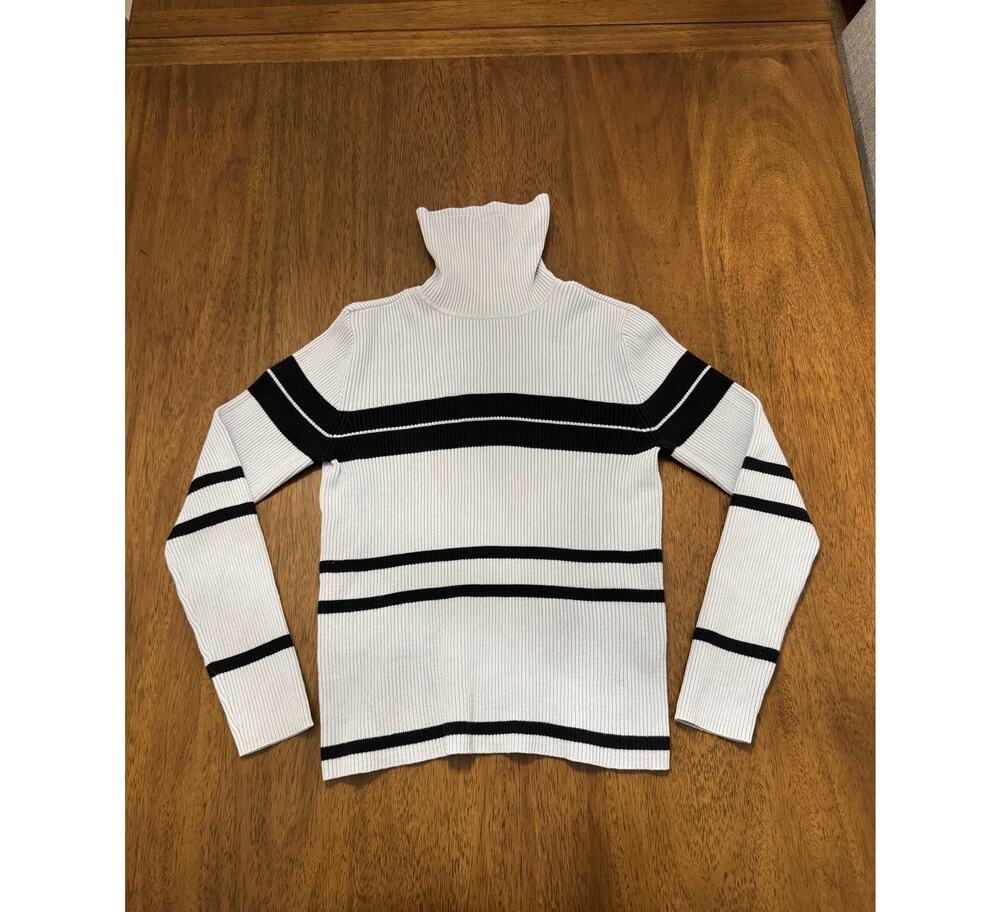Charter Club Women’s Small Light Blue Black Striped Ribbed Turtleneck Sweater